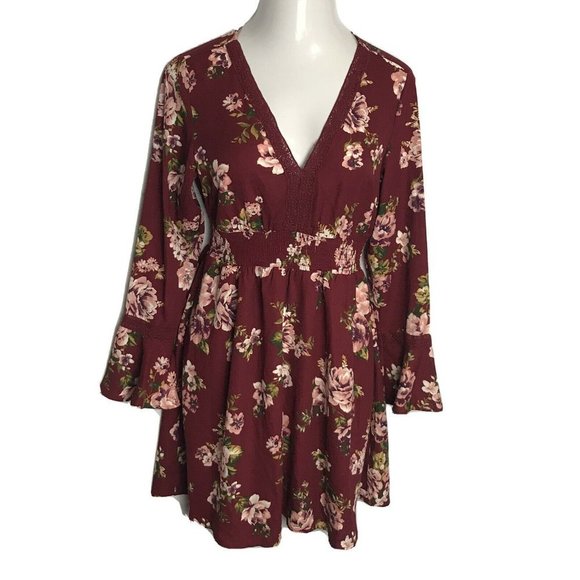 Xhilaration NWT Dress ~ Sz M ~ Burgundy ~ Floral - Picture 1 of 8